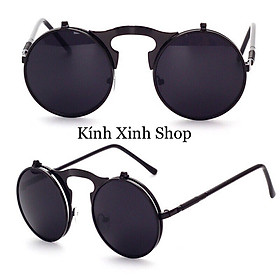 Kính Râm Mắt Tròn Thầy Bói 2 Tròng Mở Nắp 2in1 Chống Nắng, Chống Lóa Uv Cao Cấp - Có Thể Đi Ngày và Đêm