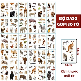 Set 30 Tờ Xăm Dán Tạm Thời Hình Động Vật Cute Báo, Sư Tử, Chim, Sóc, Hươu, Hổ, Gấu, Heo, Bò, Thỏ, Hà Mã, Ngựa
