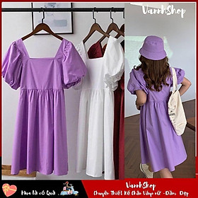 Váy nữ Mùa Hè 2021 Mới - Đầm nữ dễ thương - Cổ vuông -Tay phồng -Chất đũi -VannhShop Ms 14A (tặng kèm khẩu trang vải)