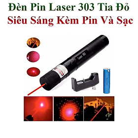Đèn Pin Laser 303 Tia Đỏ Siêu Sáng Kèm Pin Và Sạc