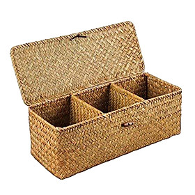 Storage  with Lid Woven 3 Compartments for Desktop  and hotel