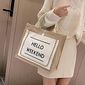 Túi Cói Đi Biển Vintage - Túi Cói Xách Tay Size To Đi Du Lịch Hello Weekend Sang Chảnh