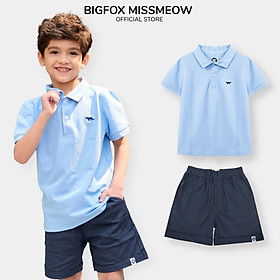 Đồ bộ bé trai Polo cộc tay cổ bẻ Bigfox Miss Meow size đại chất liệu cá sấu cotton cỡ trẻ em 7-15 tuổi 30kg 40kg