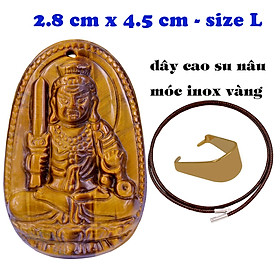 Mặt Phật Bất động minh vương đá mắt hổ 4.5 cm kèm vòng cổ dây cao su nâu - mặt dây chuyền size lớn - size L, Mặt Phật bản mệnh