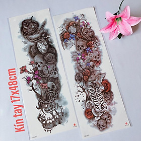 Combo 2 tấm hình xăm dán đầu lâu và chữ kín tay 17x48cm- mua 2 combo tặng bắp tay xinh