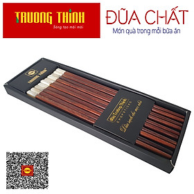 Mua Đũa Gỗ Cẩm Lai Đầu Gắn Ngọc Trắng Liền Khối Cao Cấp Trường Thịnh Chính Hãng/ Hộp Màu Đen/ 10 Đôi Vuông