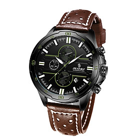 Đồng hồ đeo tay nam cổ điển Quartz bấm giờ tương tự SENORS có lịch đa chức năng chống thấm nước 3ATM-Màu Dây đeo màu nâu & mặt số màu xanh lục quân đội