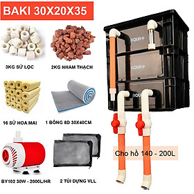 Combo Lọc Bể Cá 140-200L | Thùng Baki 30x20x35cm, Bơm Baoyu 15W, vật liệu lọc đầy đủ