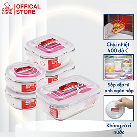 Mua Bộ 5 hộp thủy tinh trữ thực phẩm chịu nhiệt 1 chữ nhật 1041ml 2 vuông 530ml 2 tròn 400ml COBA COOK-CCL1S5R45