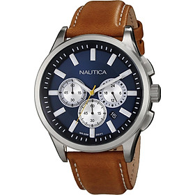 Nautica Men's N16695G NCT 17 Brushed Stainless Steel Watch with Brown Band