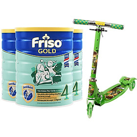 Bộ 3 Lon Sữa Bột Friso Gold 4 Cho Trẻ Từ 2-4 Tuổi 1.5kg + Tặng xe trượt Scooter có đèn (Mẫu ngẫu nhiên)