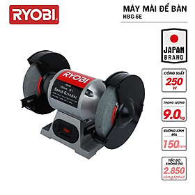 Máy mài 2 đầu đá để bàn điện 250W RYOBI KYOCERA - HBG-6E Kèm 2 đá mài