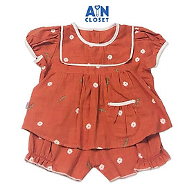 Bộ quần áo ngắn bé gái họa tiết Cúc nhí cam đũi xước - AICDBG9VV7NS - AIN Closet