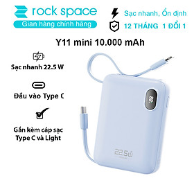 Pin sạc dự phòng mini tích hợp dây sạc Rockspace Y11 sạc nhanh 22.5w dung lương 10000mAh - Hàng chính hãng bảo hành 12 tháng