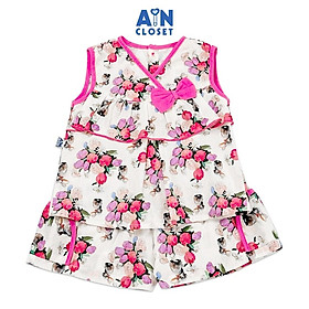 Bộ quần áo ngắn bé gái họa tiết Tulip Nơ hồng tím cotton - AICDBG0IXWDH - AIN Closet