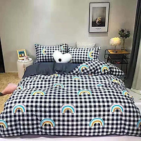 Bộ chăn ga gối cotton PL1 - Caro Cầu Vồng - Tặng 01 móc khóa Houston