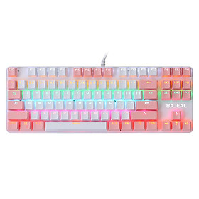 BAJEAL 87 Keys Wired Mechanical Keyboard Mixed Light Mechanical Keyboard with Mechanical Blue Switch Suspension Button - White&Pink