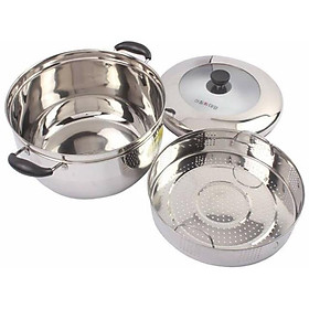 Nồi luộc gà KIÊM NỒI HẤP XÔI Hàn quốc STEAMER COOKER SIZE 28 CM( tặng kèm lồng hấp inox)