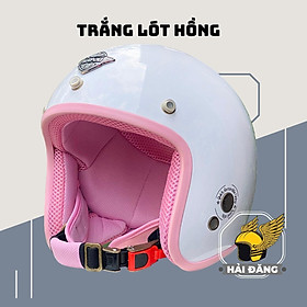 Mũ bảo hiểm 3/4 đầu Napoli SH1 trắng lót hồng Freesize 55-58 cm - Bảo Hành 12 tháng