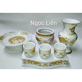 Mua Set Bộ đồ  thờ trắng rồng vàng cho bàn thờ ngang 50cm