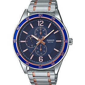 Đồng Hồ Nam Casio MTP-E319RG-2BVDF Dây Đeo Kim Loại Mạ Vàng Hồng - Viền Mặt Màu Xanh