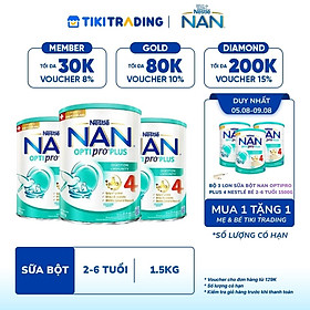 [05-09.08 QT Mua 1 Tặng 1] Bộ 3 Lon Sữa bột Nestlé NAN OPTIPRO PLUS 4 1500g/lon Giúp tiêu hóa tốt + Tăng cường đề kháng (2 - 6 tuổi) - Tặng Nồi lẩu điện A2