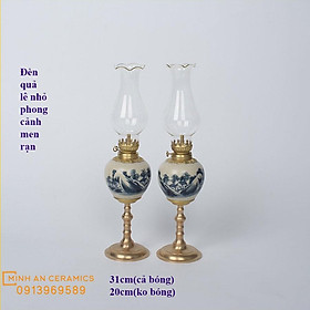 Mua Đèn dầu thờ gốm sứ men rạn giả cổ bọc đồng dáng cao gốm Minh An Bát Tràng nhiều mẫu