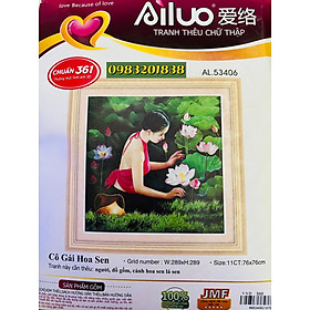 Mua Tranh thêu chữ thập Cô gái bên sen AL53406  kích thước 76 x 76 cm