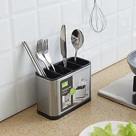 Dụng Cụ Đựng Dao - Muỗng - Đũa - Nĩa Cao Cấp Bọc Thép Không Gỉ Vuống 4 Ngăn 