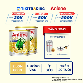 Bao bì mới - Combo 2 Sữa Bột Anlene Gold Hương Vanilla (Hộp Thiếc 800g) tặng ly inox hoặc chảo inox
