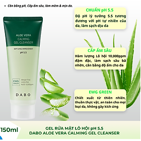 Gel Rửa Mặt Lô Hội pH 5.5 - DABO Aloe Vera Calming Gel Cleanser 150ml cân bằng độ ẩm, dưỡng da mềm mượt