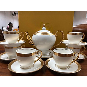 Mua Bộ cà phê sứ xương nhật khảm hoa vàng cao cấp