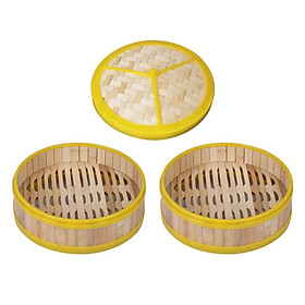 2x Natural Bamboo Steamer Basket For Cooking Buns Dumpling Weaving With Lid