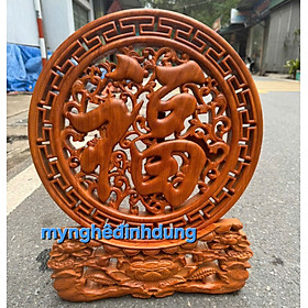 ĐĨA khắc chữ phúc bằng gỗ hương đá mặt tròn 40x3cm cao tổng 50cm 