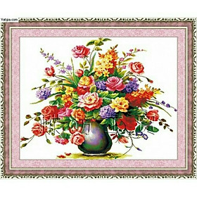 Mua Tranh thêu chữ thập Bình Hoa Khoe Sắc (100*80cm) chưa thêu