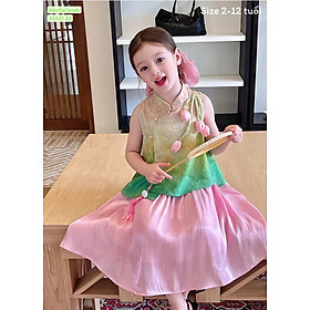 set váy sườn xám cho bé gái diện tết năm mới lễ hội giáng sinh 10-40kg lụa mềm mát hoa nổi