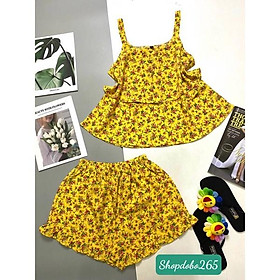 Bộ ngủ 2 dây,đồ bộ mặc nhà đùi tầng vải lụa BN 16 họa tiết hoa nhí siêu cưng size 45-57kg
