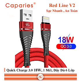 Cáp Sạc CAPARIES V2 Quick Charge 3.0 18W ,Siêu Bền 1 Mét - Dây dù 6 Lớp, Đúc Nguyên Khối, Sạc Nhanh 3.0 cáp sạc nhanh, siêu bền chống rối chống đứt, nâng cấp chip đôi, tương thích các dòng - CHÍNH HẢNG CAPARIES