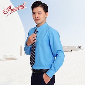 Áo sơ mi nam công sở Amazing, màu trơn, form slim fit không túi, vải Bamboo, phong cách Hàn, vạt bầu