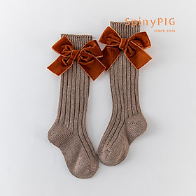 Tất cao cổ cho bé gái 0-7 tuổi chất liệu cotton đính nơ cực kỳ thời trang