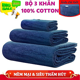 Bộ 3 khăn tắm, khăn gội, khăn mặt bestke 100% cotton, siêu thấm hút nhanh, mềm mại, không xù lông, không phai màu, trọng lượng 580g/bộ, towels manufacturer