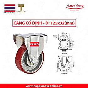 Bánh xe đẩy PU cốt gang càng cố định 75-100-125mm Happy Move Thái Lan