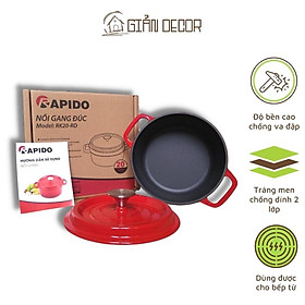 Mua Nồi gang Rapido đúc nguyên khối  chống dính 2 lớp  dùng được cho bếp từ và bếp hồng ngoại