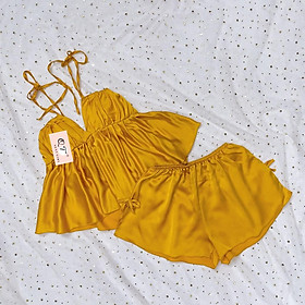 Đồ Ngủ Sexy Nữ Chất Satin Áo Xẻ Sâu Có Mút Ngực Freesize - Linqu Sleepwear
