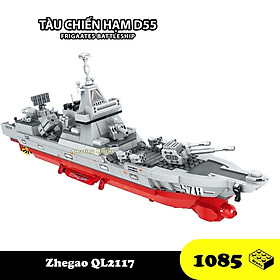 Đồ chơi Lắp ráp Tàu chiến hạm D55, Zhegao QL2117 Destroyer Cruiser, Xếp hình thông minh, Mô hình Thuyền chiến