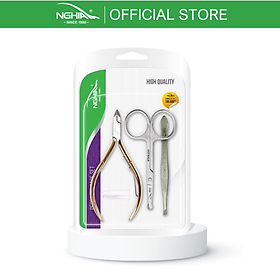 Combo 3 Sản Phẩm KỀM NGHĨA CB.3K-012 (Kéo Cắt Tỉa Lông Mũi Đầu Tròn - Kềm Da - Nhíp)