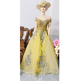 Đầm Cưới Cô Dâu Thiết Kế Hoa Vàng Đính Đá Lấp Lánh Cao Cấp