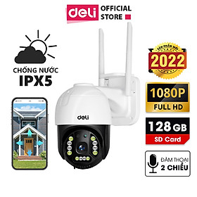 Camera Wifi IP Ngoài Trời Chống Nước PTZ Deli Full HD 1080P Xoay 360 Độ