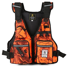 Áo khoác câu cá có phao, thiết kế nhiều túi đựng tiện dụng, chất liệu polyester chống nước, chống mài mòn-Màu quả cam