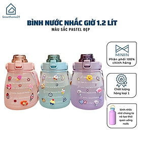 Hình ảnh Bình Đựng Nước Chia Vạch Khung Giờ Cute, Nhựa Tritan Cao Cấp Với Màu 3D Siêu Chất ,Bình Nước Bụng Bự 3D- Chính Hãng MINIIN- Tặng Kèm Dây Đeo Và 2 Khăn Lau